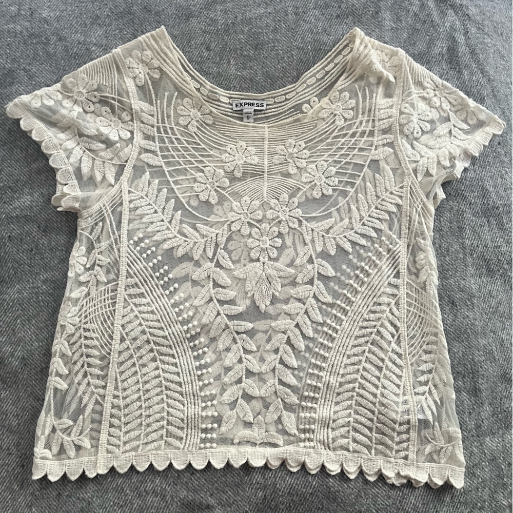 Express Embroidered Mesh Top XS